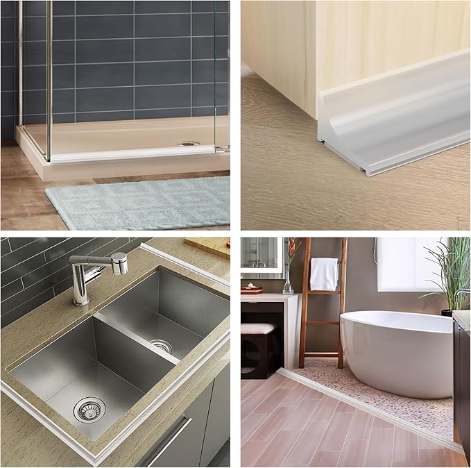 39Inch Shower Threshold Water Dam, Self-Adhesive Silicone Shower Barrier Water Stopper Shower Door Bottom Seal Strip Shower Splash Guard for Bathroom Kitchen Bathtub