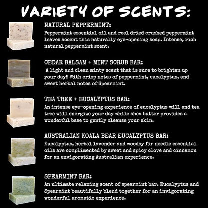 Bluebyrd Mint Bar Soap 5 Pack - Exfoliating Handmade Soap w/Dry Mint Leaves - All Natural for Men - Face & Body: Eucalyptus, Spearmint, Peppermint (Mint)
