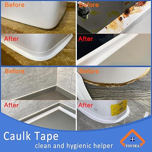 Waterproof Self Adhesive Caulk Tape 1.5" x10.5Ft - White Caulking Strip for Bathroom, Kitchen, Toilet, Bathtub, Sink & Floor Wall Edges (1Roll*White*1.5IN-10.5FT)