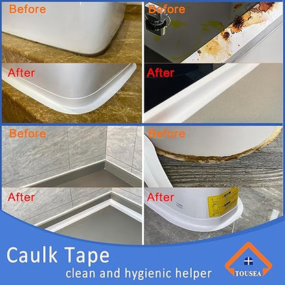 Waterproof Self Adhesive Caulk Tape 1.5" x10.5Ft - White Caulking Strip for Bathroom, Kitchen, Toilet, Bathtub, Sink & Floor Wall Edges (1Roll*White*1.5IN-10.5FT)