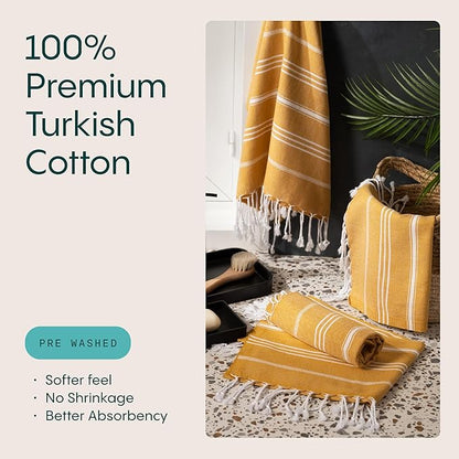 WETCAT Turkish Hand Towels with Hanging Loop, Set of 2 (20" x 30") 100% Turkish Cotton, Pre-Washed, Quick Drying, for Kitchen or Bathroom - Honey Gold