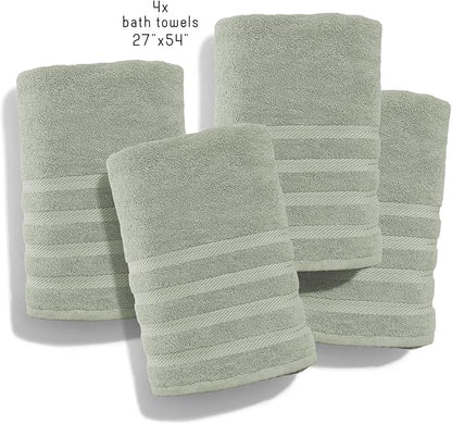 Hearth & Harbor Bath Towels for Bathroom - 100% Ring Spun Cotton Luxury Bathroom Towels - Soft & Highly Absorbent 4 Bath Towels, Sage Green
