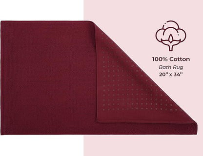 American Soft Linen Bath Rug, 20 in 34 in 100% Cotton Bath Mats Rugs for Bathroom, Slip Reducer Washable Shaggy Form Area Rugs, Burgundy Red Bath Rug