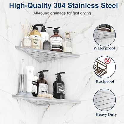 Corner Shower Shelves, 10” Recessed Tile Shower Shelf, 304 Stainless Steel Grout in Corner Tile Shower Shelves, No Drilling, Matte Black, 2 Pack