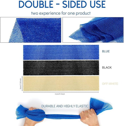 UJFQBH 3 Pieces African Bath Sponge African Net Long Net Bath Sponge Exfoliating Shower Body Scrubber Back Scrubber Skin Smoother,Great for Daily Use(Blue,Black,Off-White)