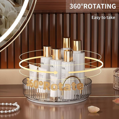 YCIA&DONE 360 Rotating Makeup Organizer and Storage for Vanity Countertop 1 Tier, High Capacity Cosmetic Skincare Perfume Organizers for Dresser Bathroom Fridge Lazy Susan (Clear White)