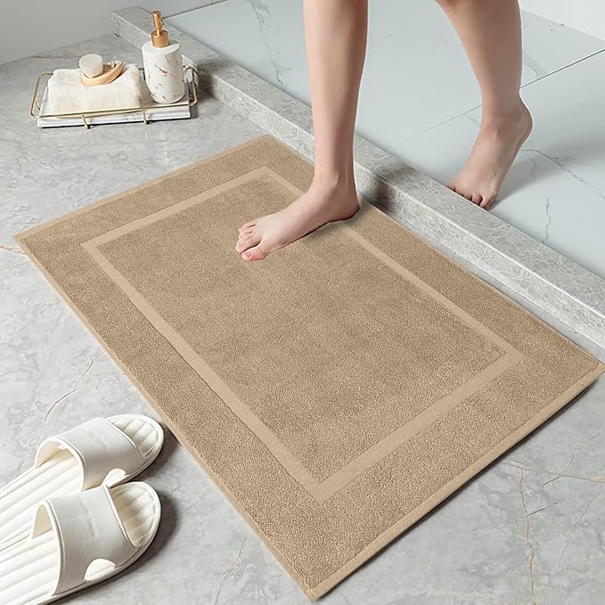 DAN RIVER Classic Cotton Bath Mats Set of 2 – Not a Bathroom Rug, Ultra Soft, Highly Absorbent & Machine Washable Bath Mat Towel for Bathroom Floor Mat – Durable, Quick-Dry, 21x34 Inches, Tan
