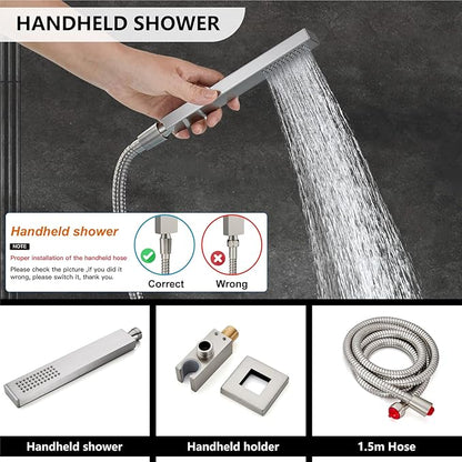 Midanya Rain Shower System with Tub Spout,Tub Shower Faucet Set with rainfall Shower Head and Handheld Spray,Wall Mount Tub Shower Combo Rough-in Valve Included,10 Inch Brushed Nickel