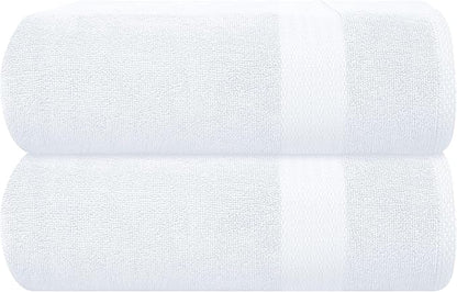 GLAMBURG Premium Cotton Oversized 2 Pack Bath Sheet 35x70-100% Pure Cotton - Ideal for Everyday use - Ultra Soft & Highly Absorbent - Machine Washable - White