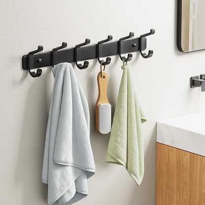 pickpiff Coat Rack Wall Mounted Heavy-Duty: Metal Coat Hanger 6 Hooks for Hanging Hat, Clothes, Robe, Keys, Backpack, Bathroom Towels, Jacket, Purse - Closet, Door, Entryway, Mudroom (Black, 1 Pack)