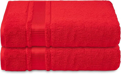Melissa Linen, 2 Piece Bath Towel Set, 100% Turkish Cotton Bath Towels for Bathroom, Absorbent, Quick Dry, Durable and Soft Shower Towel, 28 in x 55 in, Spa and Hotel Quality, Red