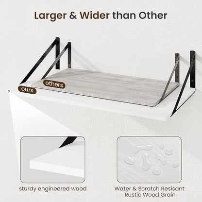 Fun Memories Floating Shelves for Wall, 12 Inch Deep Floating Shelves Set of 2, 24W x 12D Large Wall Shelf with Sturdy Metal Brackets for Living Room, Bathroom, Bedroom and Kitchen, White