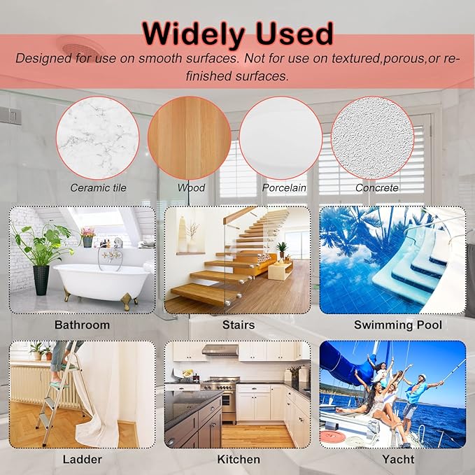 S&X Non Slip Bath Stickers,Gritty Textured Slip-Resistant Treads,0.75-Inch by 11-Inch,12 Strips Per Pack (Rosy)