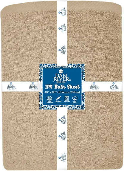 DAN RIVER Pack of 1 Bath Sheet 40x80 Inches, Big Towels Oversized Extra Large Bath Towel, Absorbent Organic Cotton Towel - Tan