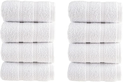 HALLEY Turkish 8 Pack Premium Washcloths (8 Pieces) 650 GSM Highly Absorbent Super Soft 100% Cotton - 8 Washcloths (White)