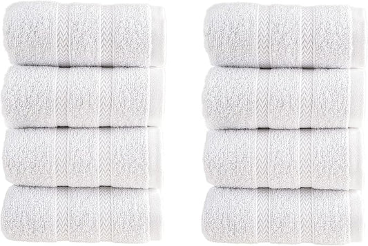 HALLEY Turkish 8 Pack Premium Washcloths (8 Pieces) 650 GSM Highly Absorbent Super Soft 100% Cotton - 8 Washcloths (White)