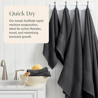 Springtree Home 100% Cotton Bath Towel Set of 4 | Super Soft & Absorbent with Quick-Dry Fibers | 4 Bath Towels | Textured and Durable Cotton | Krista Collection - Black Ink