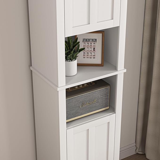 Tall Bathroom Storage Cabinet with Adjustable Shelves,66.92" H Slim 1-Door Freestanding Cabinet for Small Spaces, Bathroom,Kitchen, Living Room,White (Farmhouse)