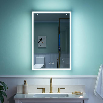 WELLFOR 20" X 30" Medicine Cabinet with Lights, 3X Magnification, Anti-Fog Mirrored Cabinet, Bathroom Vanity Medicine Cabinet with Outlets & USB Ports, Left Opening Door