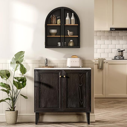 Small Arched Bathroom Wall Cabinet Modern Wooden Medicine Cabinet with Acrylic Doors Farmhouse Wall Mounted Cupboard Storage Organizer for Laundry Room, Dining Room, Black