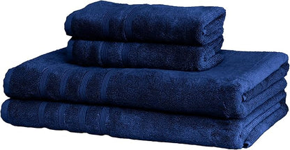 Mosobam Luxury Turkish 4pc XL Towel Set 35X70 16X30 Navy Blue Oversize 700 GSM Bamboo Viscose & Aegean Turkish Combed Cotton