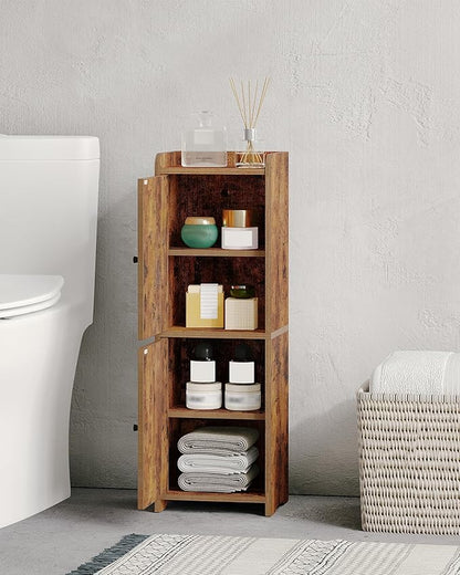 Bathroom Storage Cabinet, Corner Floor Cabinet with 2 Doors and Adjustable Shelf, Narrow Toilet Paper Cabinets, Bathroom Organizer for Small Spaces, 7.9" D x 9.8" W x 29.5" H Rustic Brown