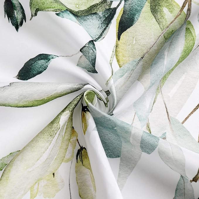 Gibelle Sage Green Eucalyptus Shower Curtain, Watercolor Plant Leaves with Floral Bathroom Decor Waterproof Fabric Shower Curtain Set 72x72 Inch White