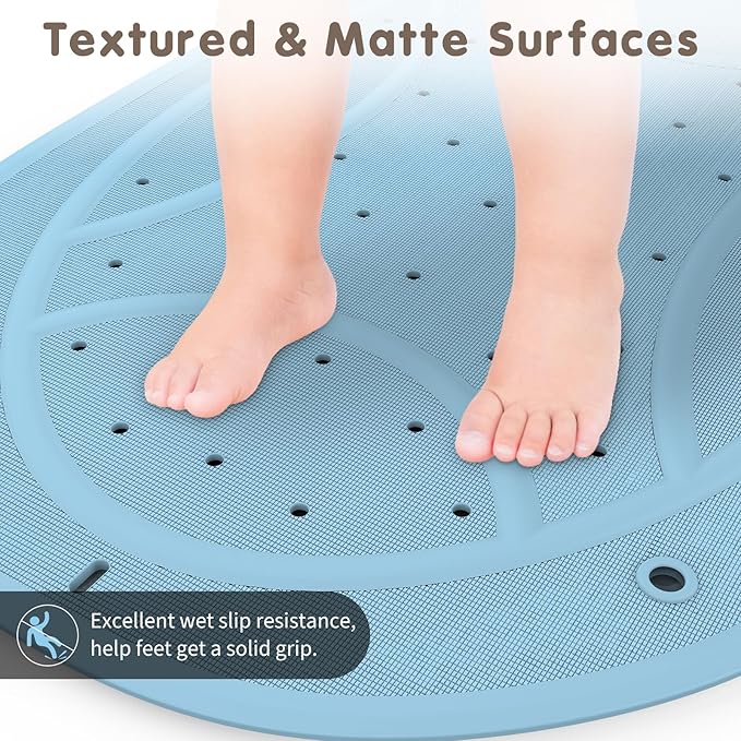 Bathtub Mat Non Slip, Kids Bath Mat 30"x 18", Bath Mat for Tub Non Slip with Strong Suction and Textured Surface, Natural Rubber Latex Free PVC Free Safe for Baby, Frog Pattern, Blue