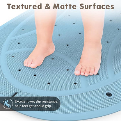 Bathtub Mat Non Slip, Kids Bath Mat 30"x 18", Bath Mat for Tub Non Slip with Strong Suction and Textured Surface, Natural Rubber Latex Free PVC Free Safe for Baby, Frog Pattern, Blue