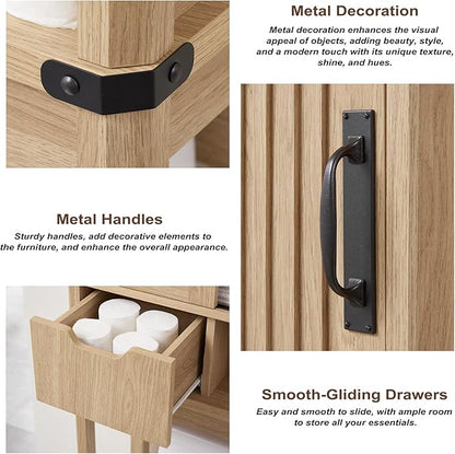 Over The Toilet Storage Cabinet, Farmhouse Storage Cabinet with Adjustable Shelves and Sliding Barn Door, Free Standing Over Toilet Bathroom Organizer (Natural Oak)