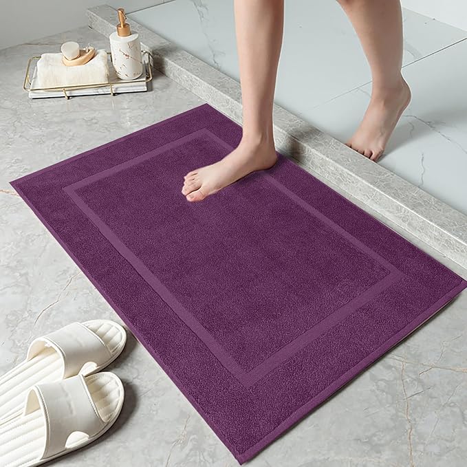 DAN RIVER Classic Cotton Bath Mats Set of 2 – Not a Bathroom Rug, Ultra Soft, Highly Absorbent & Machine Washable Bath Mat Towel for Bathroom Floor Mat – Durable, Quick-Dry, 21x34 Inches, Purple