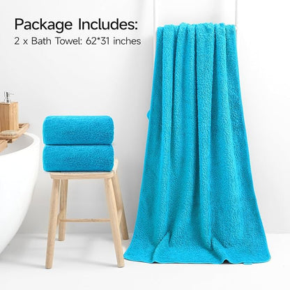 REDKISS 2 Piece Luxury Bath Towel Set - 31x62 inch Oversized Thick Bath Sheets, 100% Cotton, 900 GSM, Super Soft, Highly Absorbent, Quick Dry Large Shower Towels for Bathroom, Pool, Gym, Spa, Blue