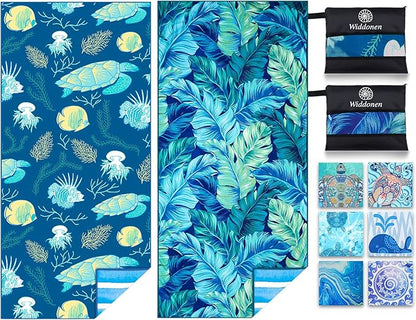 2 Pack Microfiber Thin Lightweight Beach Towel Sand Free Quick Dry Absorbent Compact Towels for Swimming Pool Camping Beach Accessories Large Easy Pack Travel Things for Vacation Essentials Adult Gift