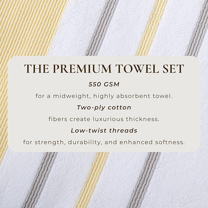 Great Bay Home Decorative Bath Towel Set - Luxury Cotton 4 Pack 54x27 Bath Towel Set - Luxurious, Ultra-Soft, Durable Towels for Bathroom Decor (Gold/Grey)