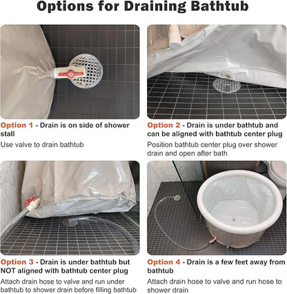 Portable Bathtub (Large) by Homefilos, Ice Bath and Cold Plunge for Athletes, Inflatable Adult Size Japanese Soaking Hot Tub for Shower Stall