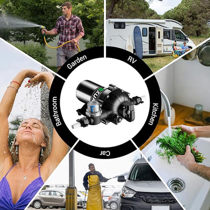 7GPM RV Water Pump, 70PSI 12V DC Fresh Water Pump, Self-Priming Diaphragm Water Pump with Pressure Switch and Filter for RV, Garden, Yacht, Camping