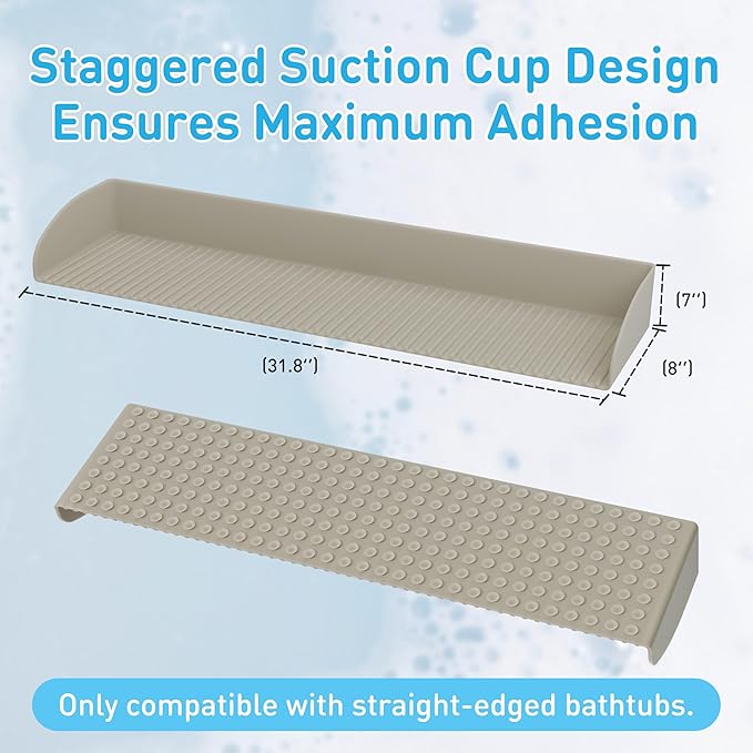 Roslim Bathtub Splash Guard for Kids - Silicone Bath Splash Guard Shelf, Large Bath Toy Tray Holder, Tub Water Splash Guard with Strong Suction Cups, Bathroom Accessories for Baby Bath, Taupe
