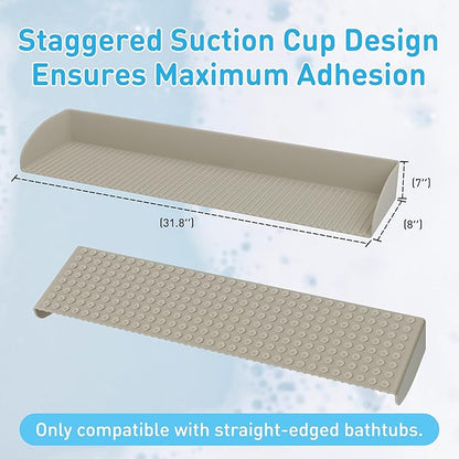 Roslim Bathtub Splash Guard for Kids - Silicone Bath Splash Guard Shelf, Large Bath Toy Tray Holder, Tub Water Splash Guard with Strong Suction Cups, Bathroom Accessories for Baby Bath, Taupe