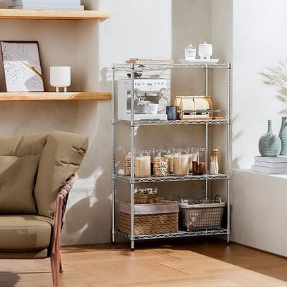 IZEUK 4-Tier Heavy Duty Steel Storage Shelves, Metal Shelf Wire Shelving Rack for Pantry, Kitchen, Home, or Office Organization (29.5" W x 13.7" D x 47.2" H, 1000LBS, Chrome)