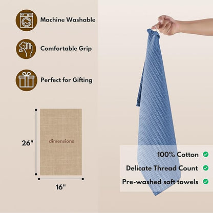 Native Fab 100% Cotton Kitchen Towels - 12 Pack, 16"x26", Absorbent, Quick-Dry, Durable, Washable Tea Towel with Hanging Loop - Cleaning Dish Towels for Home, Restaurant, Bar, Everyday Use, Light Blue