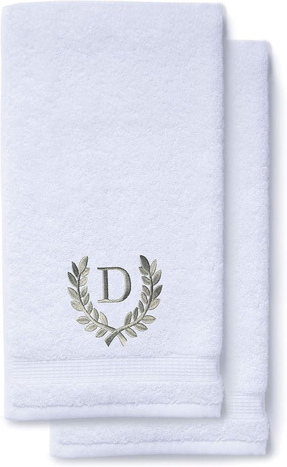 Decorative and Monogrammed Hand Towels for Bathroom Kitchen Makeup | Personalized Gift for Wedding-Bridal | Roman Font Custom Luxury Turkish Towel | Spa Collection, Oversized, 16 X 30 Inch, Set of 2