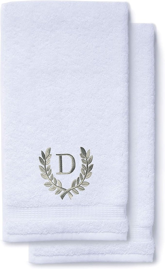 Decorative and Monogrammed Hand Towels for Bathroom Kitchen Makeup | Personalized Gift for Wedding-Bridal | Roman Font Custom Luxury Turkish Towel | Spa Collection, Oversized, 16 X 30 Inch, Set of 2