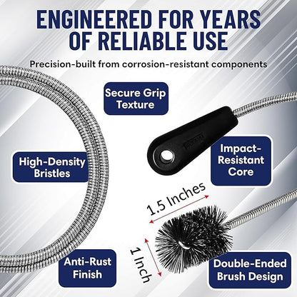 48" Flexible Long Pipe Brush | AC Drain Cleaner Tool | Sink Line Unclogger | Condensate Line Cleaning Brush | Easy Cleaning Flexible Drain Snake for Food, Hair & Clog Removal by FryOilSaver Co. B313C