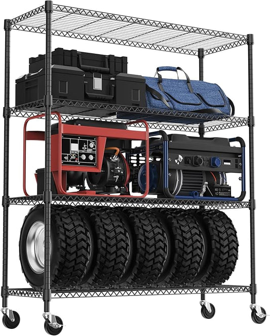 4 Tiers Shelf 1400 lbs Steel Storage Shelving Utility Shelving Unit Steel Organizer Wire Rack for Home,Kitchen,Office,Garage Black 17.7" D x 47.2" W x 62.7" H