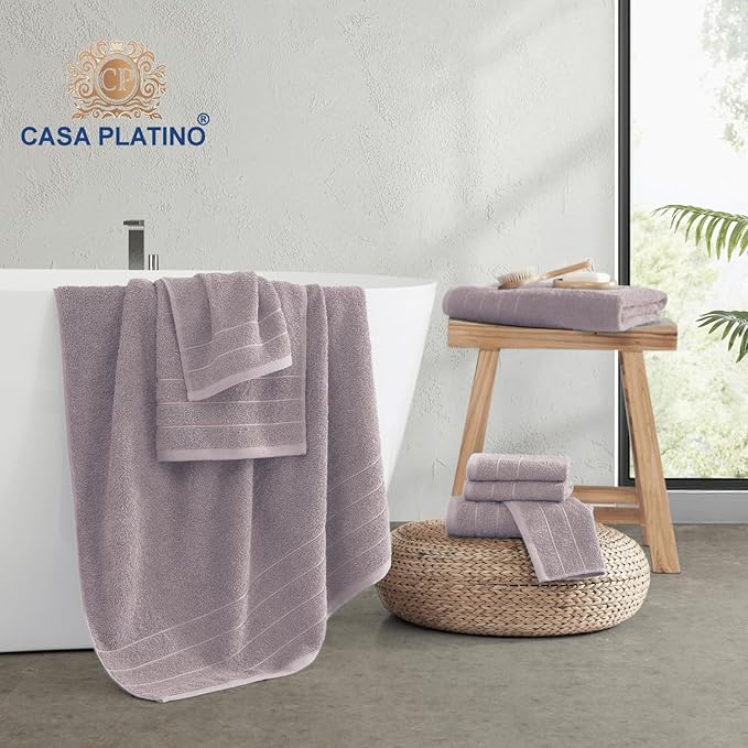Casa Platino 100% Cotton 8 Piece Bath Towel Set - Ring Spun, Quick Dry, Super Soft & Highly Absorbent - 2 Bath, 4 Washcloths, 2 Bathroom Hand Towels - Hotel Quality Bathroom Towel Set - Platinum