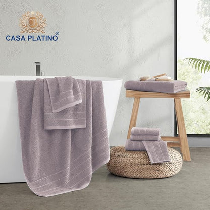 Casa Platino 100% Cotton 8 Piece Bath Towel Set - Ring Spun, Quick Dry, Super Soft & Highly Absorbent - 2 Bath, 4 Washcloths, 2 Bathroom Hand Towels - Hotel Quality Bathroom Towel Set - Platinum