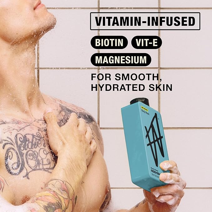 W By Jake Paul Body Wash for Men, Exfoliating Shower Gel with Jojoba Oil, Deep Clean Hydrating Mens Bodywash, Wave Breaker Scent, 18 fl oz