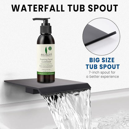 Wall Mounted Shower Faucet Set, Shower System with Tub Spout, 10 Inch Rainfall Shower Head with Handheld Spray, Waterfall Tub Spout Bathtub Faucet, Black
