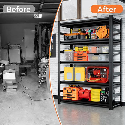 Heavy Duty Metal Garage Shelving, 5-Tier Adjustable Shelves, Steel Storage Rack for Garage, Basement, Workshop, 3000 lbs Capacity