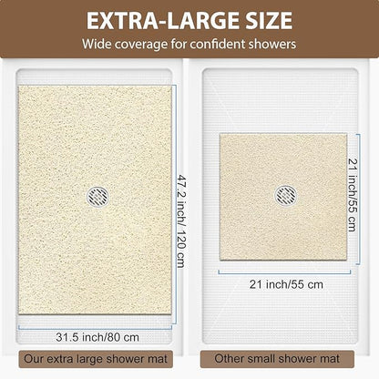 Shower Mat Non Slip: 47.2 x 31.5 Inch Extra Large Shower Mats for Inside Shower with Drain Hole - Soft PVC Loofah Anti Slip Shower Stall Mat for Walk-in Shower and Bathroom, Quick Drying
